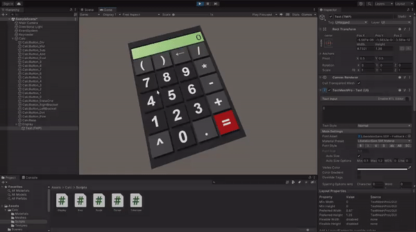 Make a fully functional calculator in Unity not only for VR, Part II